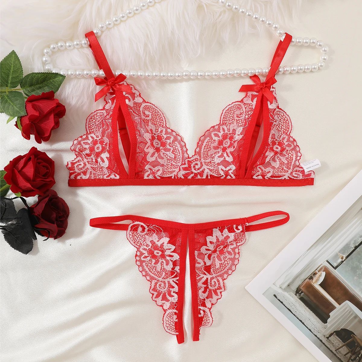 Lace Sheer Two-Piece Lingerie Set For Women