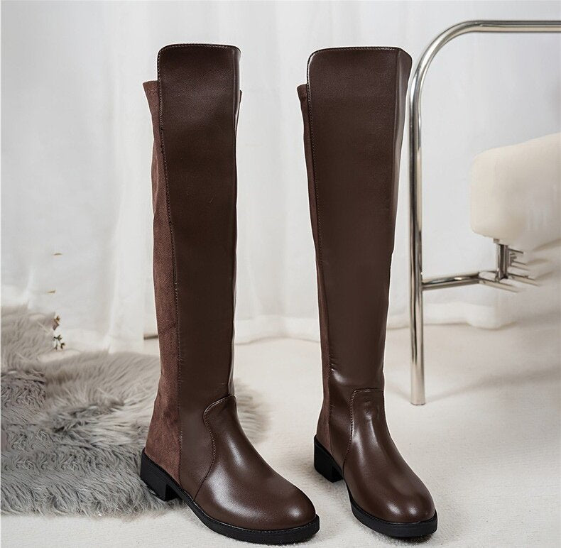 Retro-style Plus-size Patchwork Over-the-knee Boots For Women