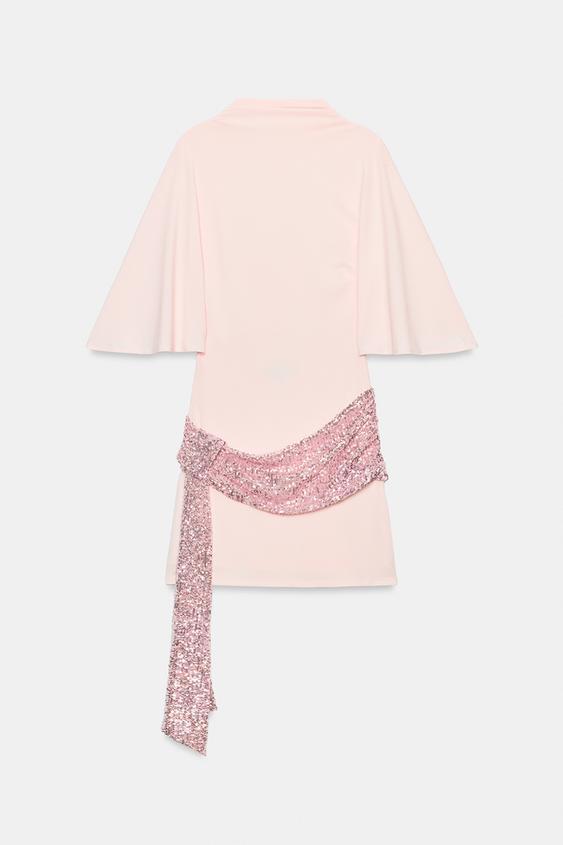 Heavy-duty Sequin And Bead-embellished Patchwork Short Dress