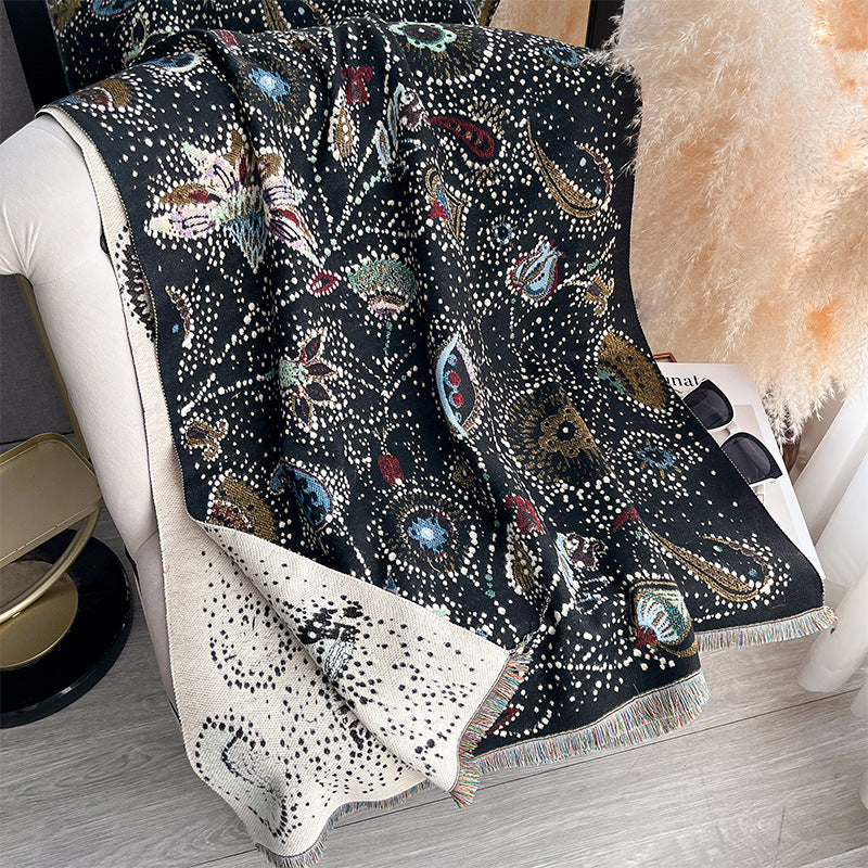 Starry Sky Cashew Flower Shawl Women's Double-Sided Thickened Scarf