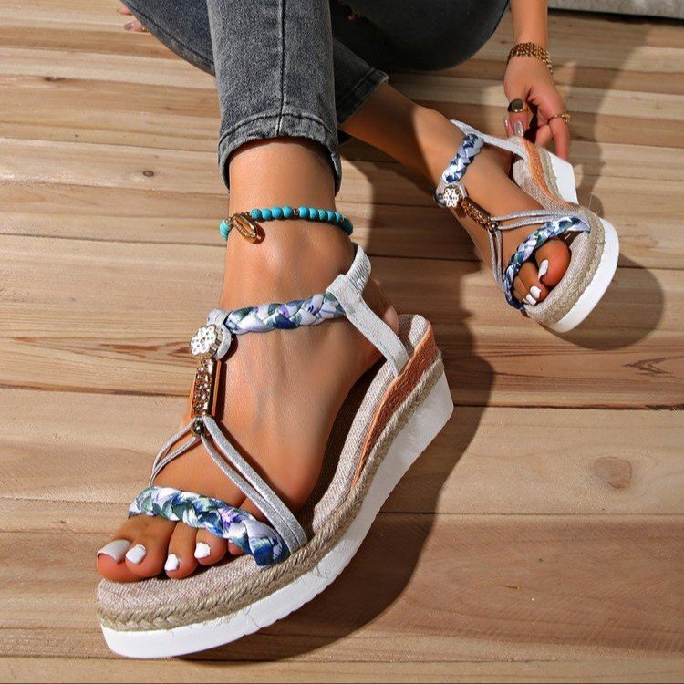 Chic Platform Casual Beach Roman Sandals With Elastic Straps