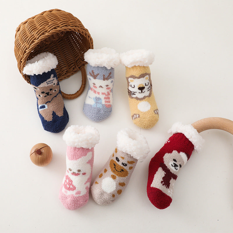 Children Christmas Lamb Velvet Coral Velvet Floor Socks