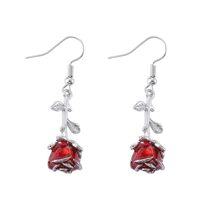 European And American French-style Vintage Romantic Three-dimensional Rose Earrings