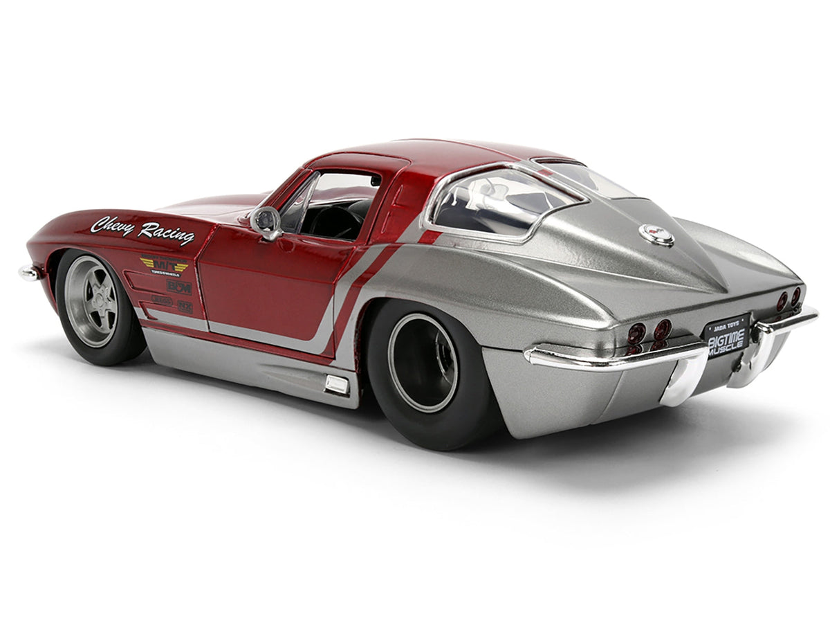 1963 Chevrolet Corvette Stingray "Chevy Racing" Red Metallic and Gray "Bigtime Muscle" Series 1/24 Diecast Model Car by Jada