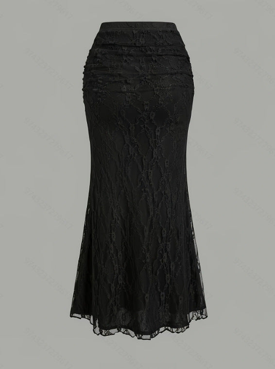 Womens Sheer Lace Hollowed-Out Fishtail Skirt