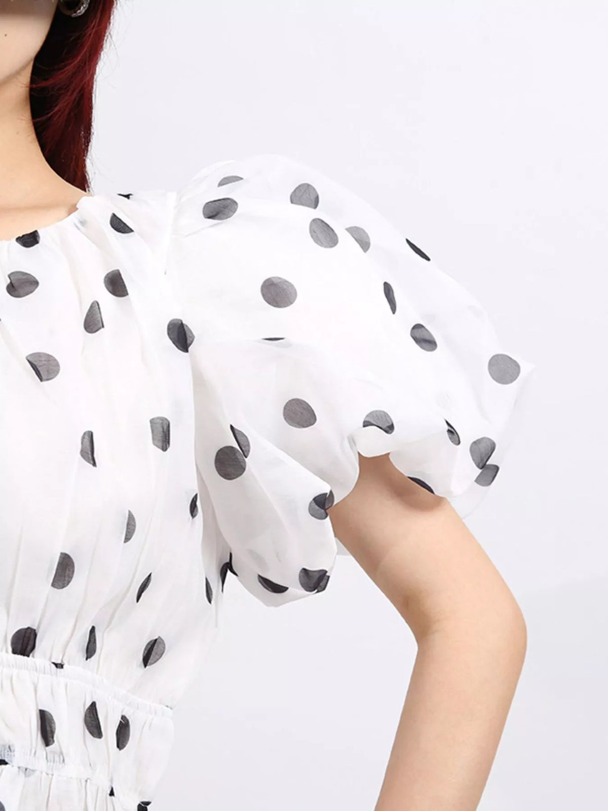 Polka Dot Puff Sleeve Top and Skirt Set