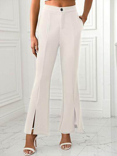 Slit Flare Pants with Pockets for Stylish Comfort
