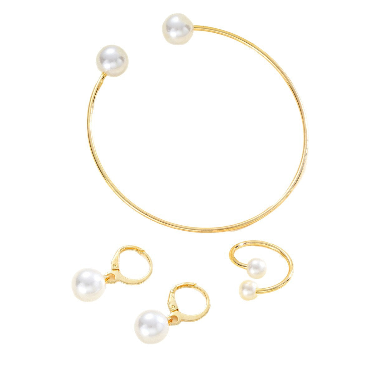 New Pearl Open Earrings Bracelet Ring Jewelry Set