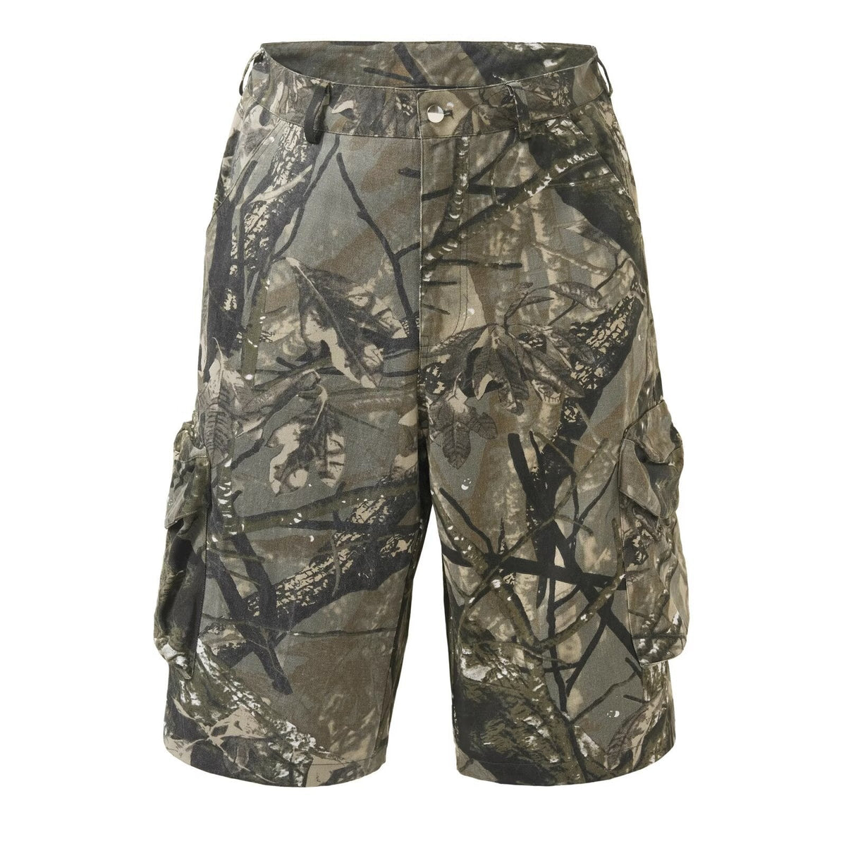 Retro Distressed Branch-Texture Camouflage Shorts For Men