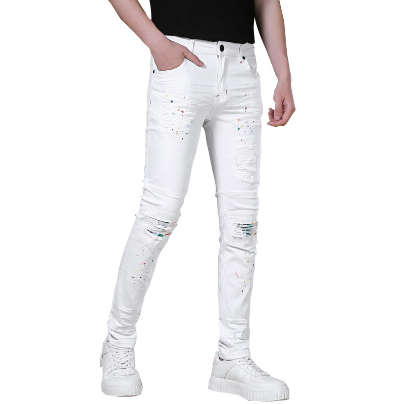 Stretch Black Jeans Biker-style Assorted Styles Patchwork Painted Effect
