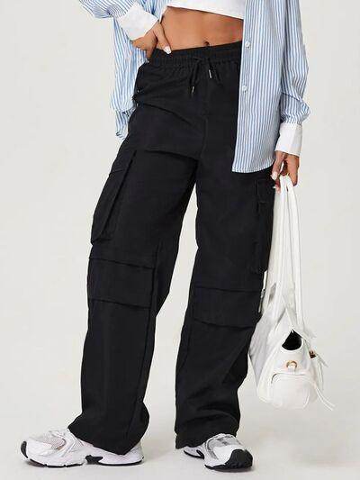 Drawstring Wide Leg Pants with Pockets for Women