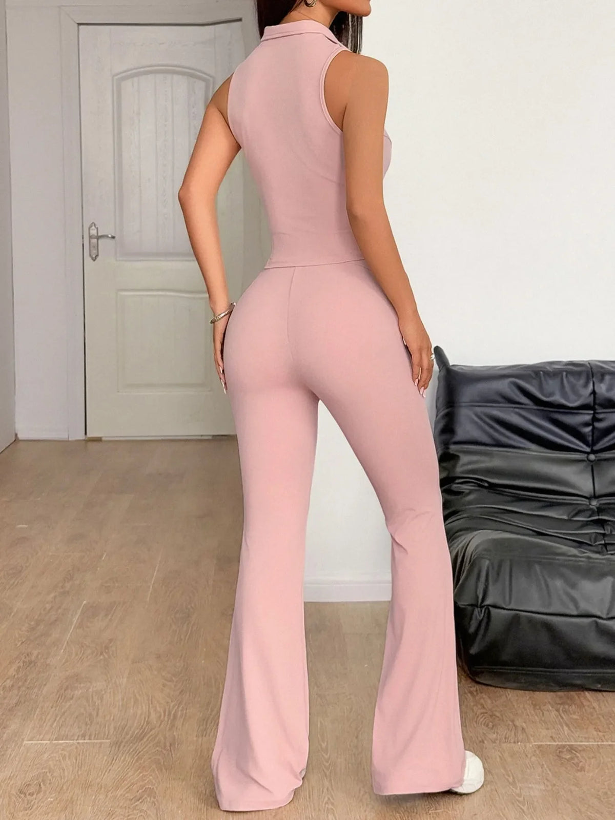 Sleeveless Zip Front Top and Pants Set