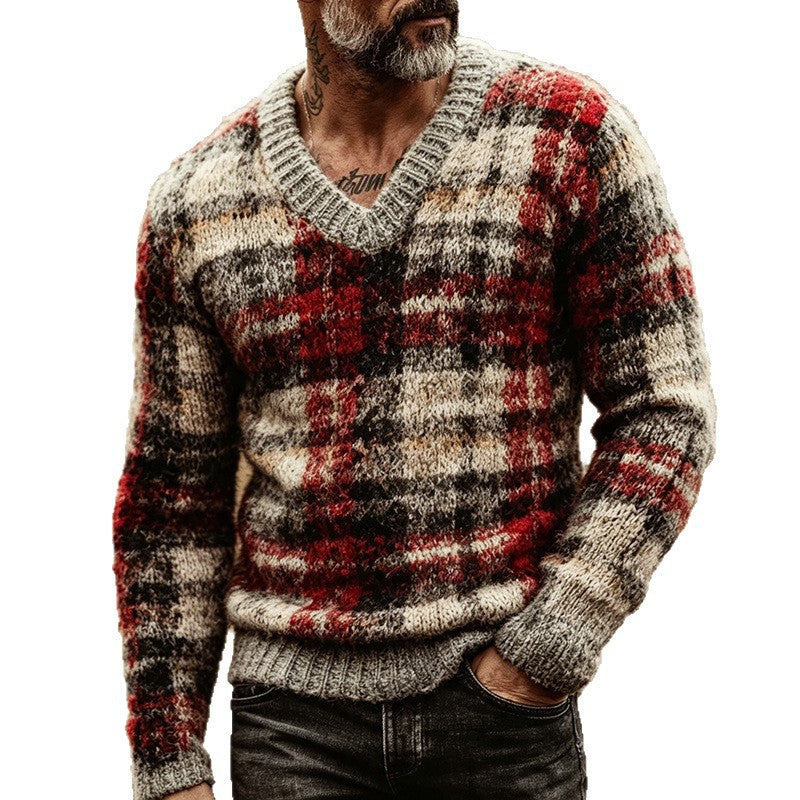 Retro Plaid Sporty-Casual Knitted Sweater For Men