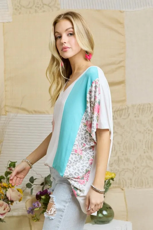 ADORA Colorblock Casual Knit Tunic Top