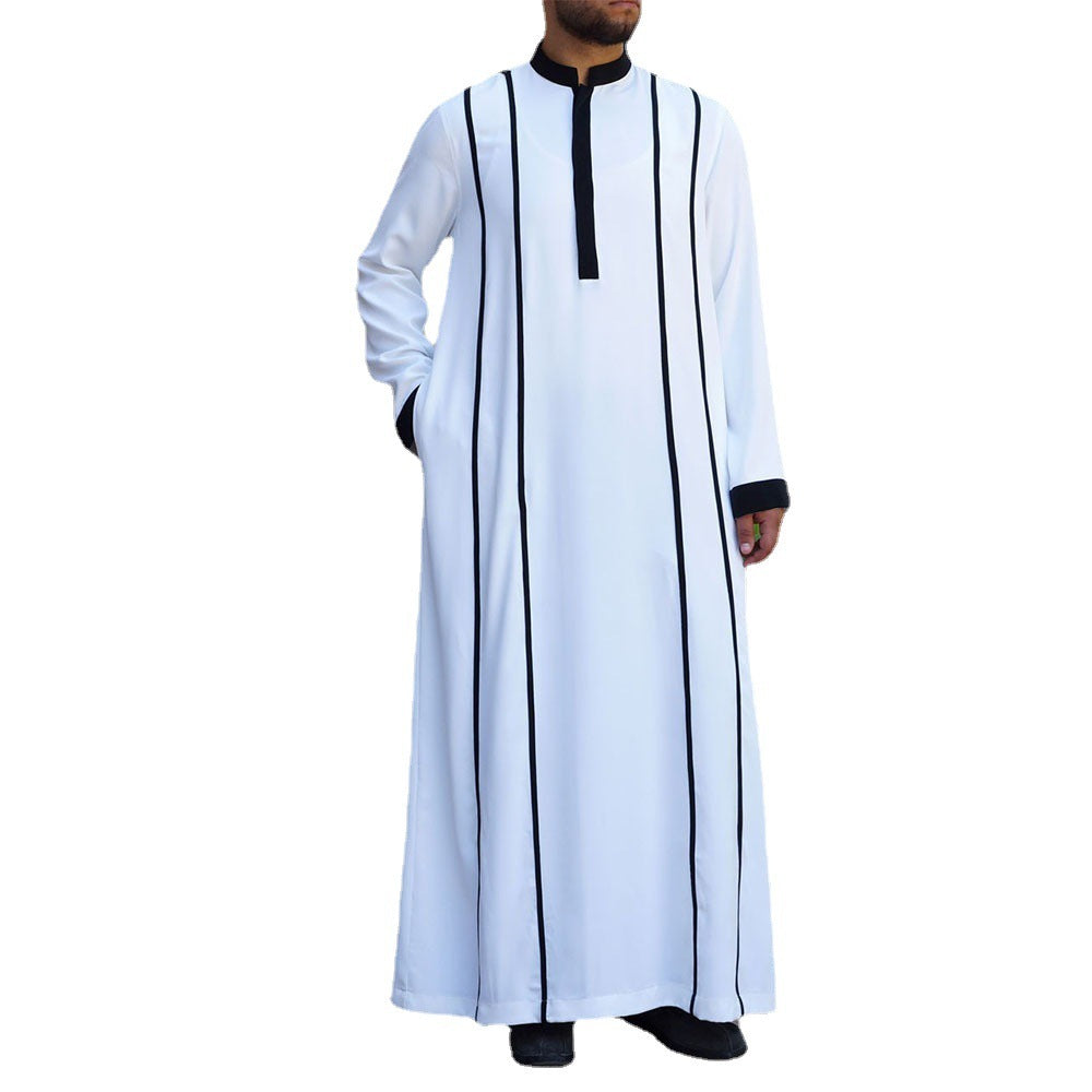 White Four Seasons Color Matching Muslim Robe