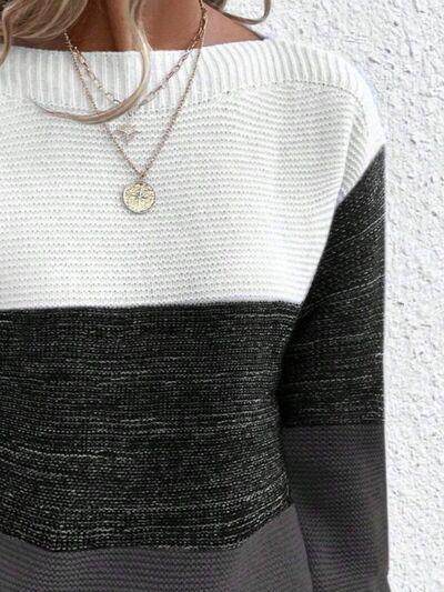 Color Block Boat Neck Sweater for Stylish Layering