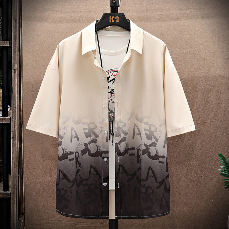 Summer Thin Ice Silk Shirt Loose Collar T-shirt Fattening Type Fat Man