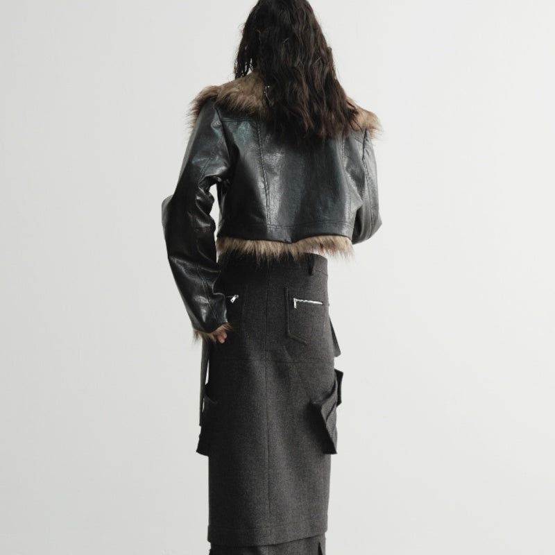 Wild Loose Feeling Fur Reverse Leather Jacket Short Coat
