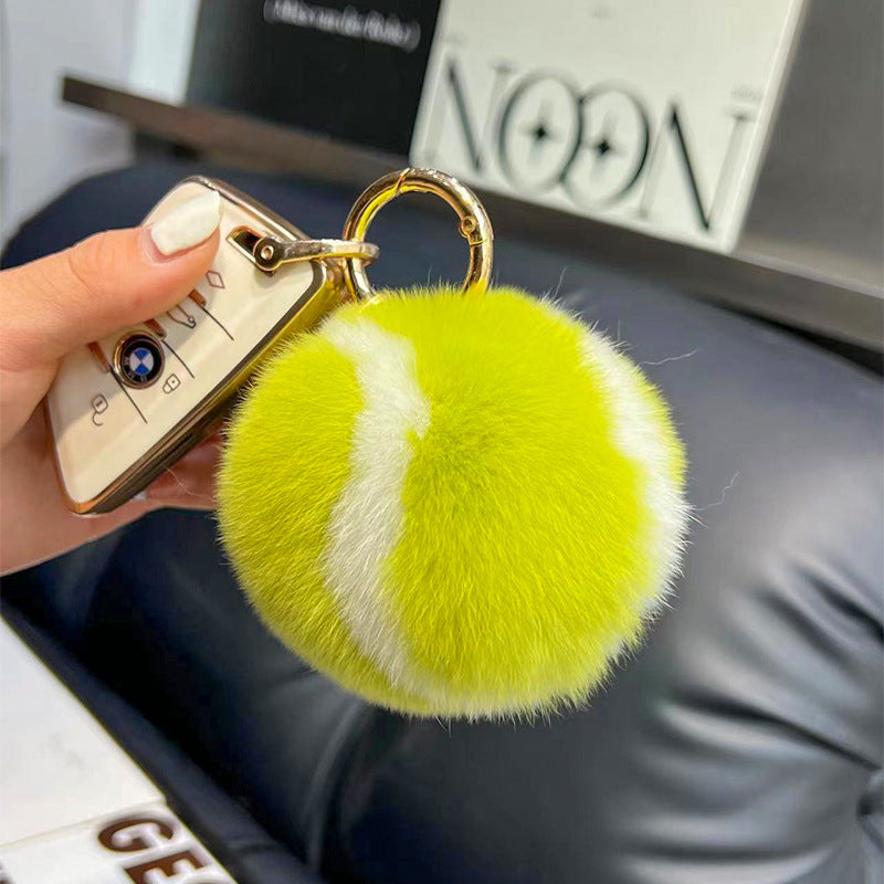 Rabbit Fur Tennis Car Keychain Pendant
