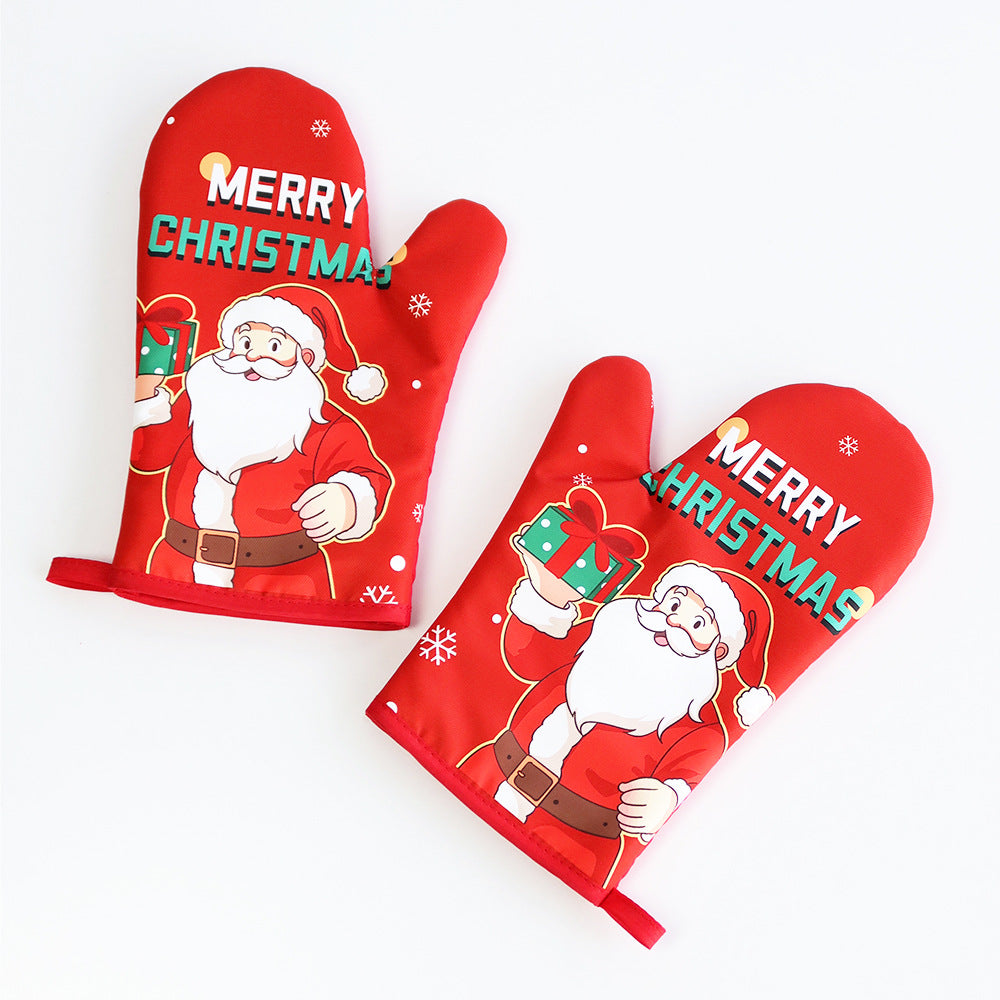 Christmas series insulated gloves, oven gloves, kitchen baking oven gloves, insulated and heat-resistant gloves