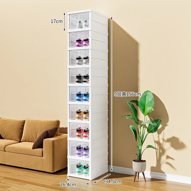 6/9 Layers Shoes Box Foldable Transparent Sneaker Shoe Storage Organizers Box Stackable Dustproof High-top Cabinet Shoe Rack She