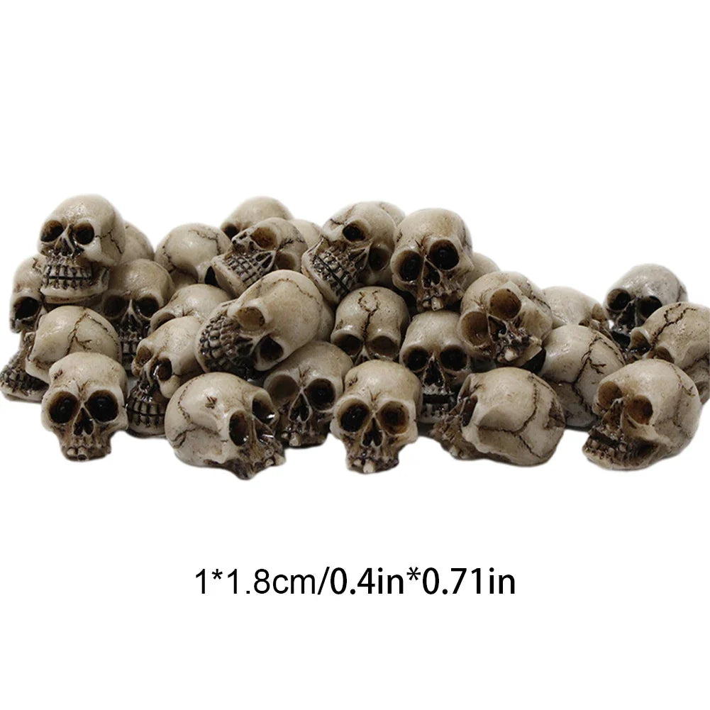 20Pcs Mini Skull Heads Collectable Halloween Gothic Skull Sculptures Creative Festival Theme Landscape Garden Potted Plant Decor