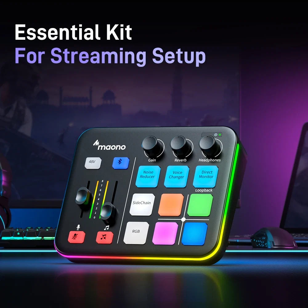 MAONO G1 NEO Gaming Audio Mixer Audio Interface with Pro-preamp, RGB, Bluetooth, 48V Phantom Power for Live Streaming, Podcasting, Content Create, Gaming MaonoCaster G1 NEO Audio Interface (Not for USB Microphone)