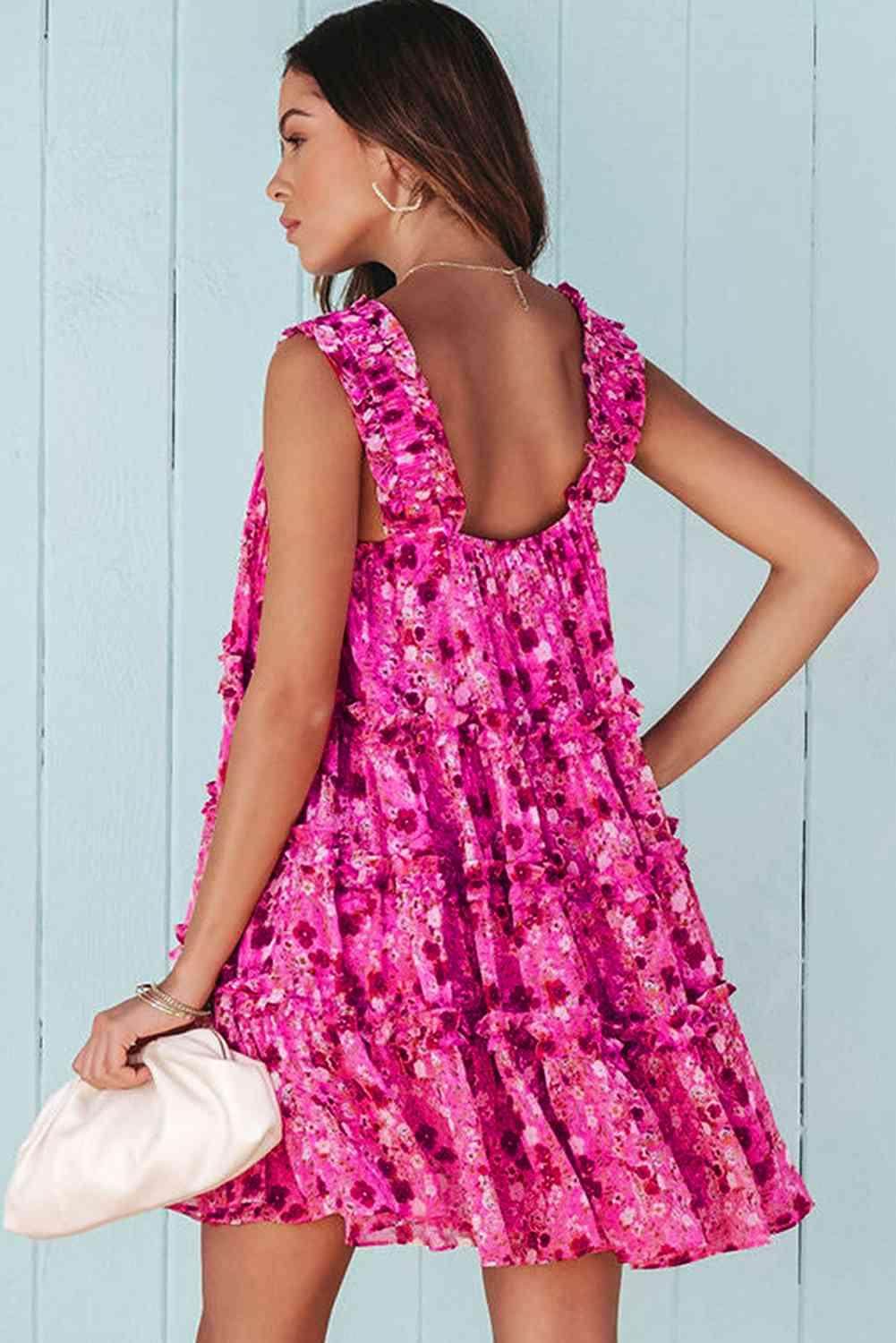 Chic Printed Square Neck Sleeveless Mini Dress for Women