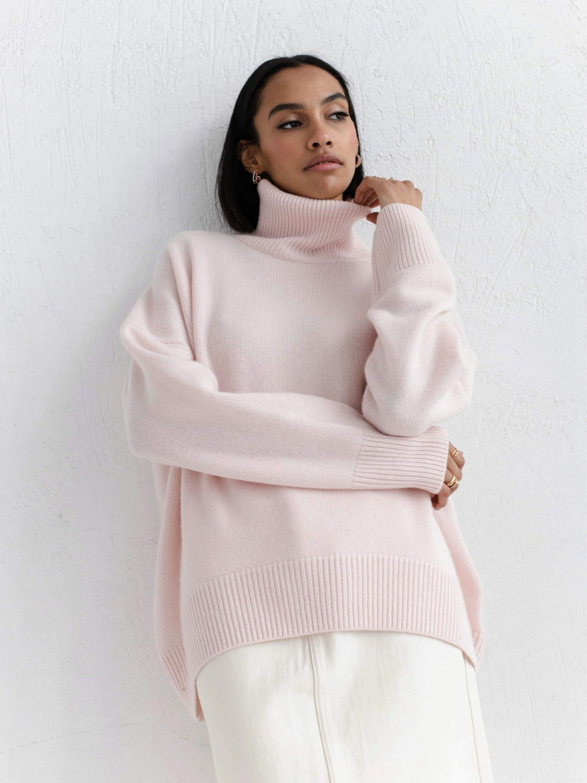 Women's Oversized Turtleneck Sweater, Solid Color Long Sleeve Loose Knit Pullover, Casual Fall Winter Basic Knit Top For Ladies