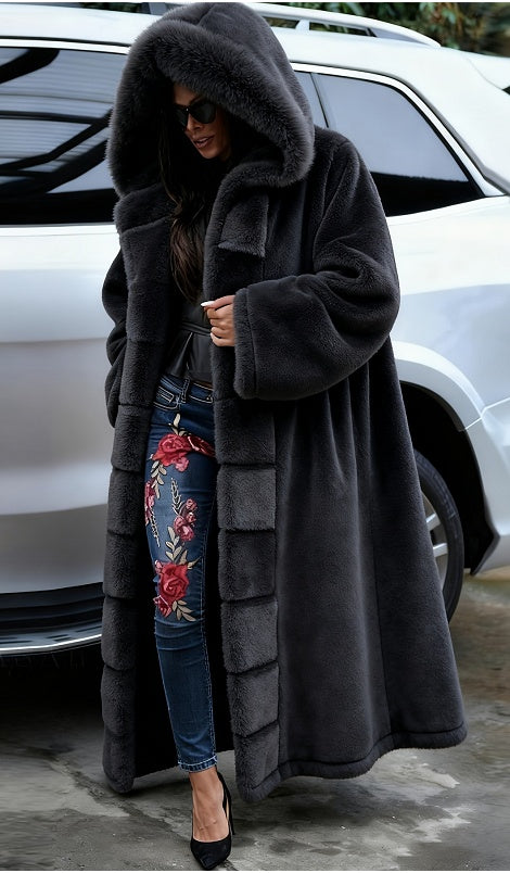 Faux Fur Coat Women Long Hooded Fur Coat