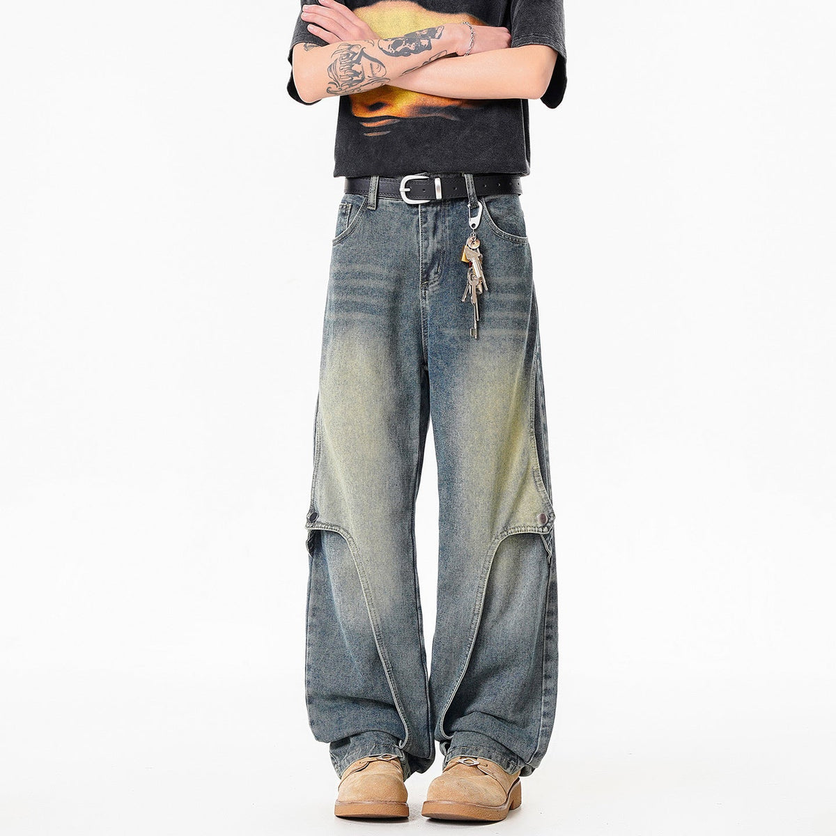 Mens American-Style High-Street Washed Gradient Jeans