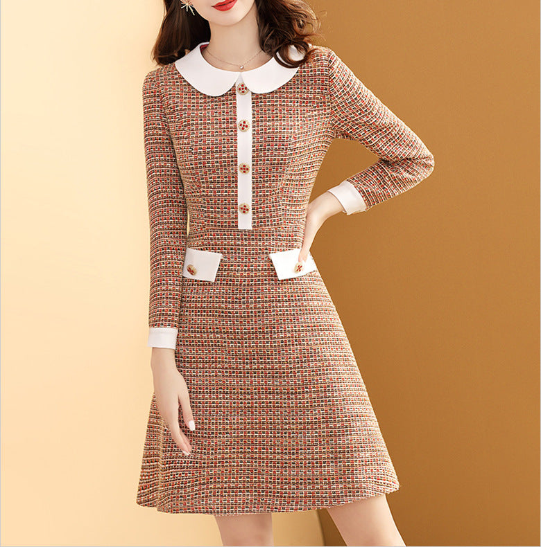 Celebrity Temperament Doll Collar Tweed Dress