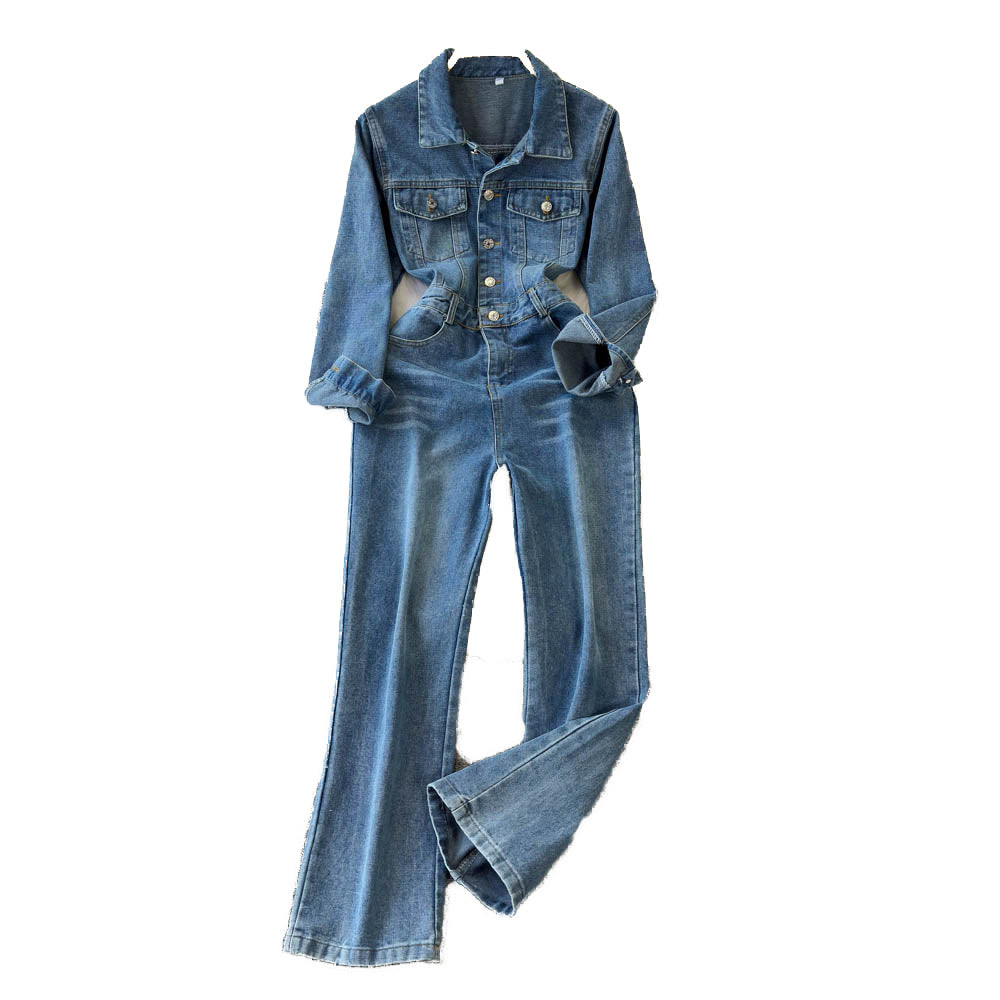 Women's Casual Long-sleeve Denim Jumpsuit