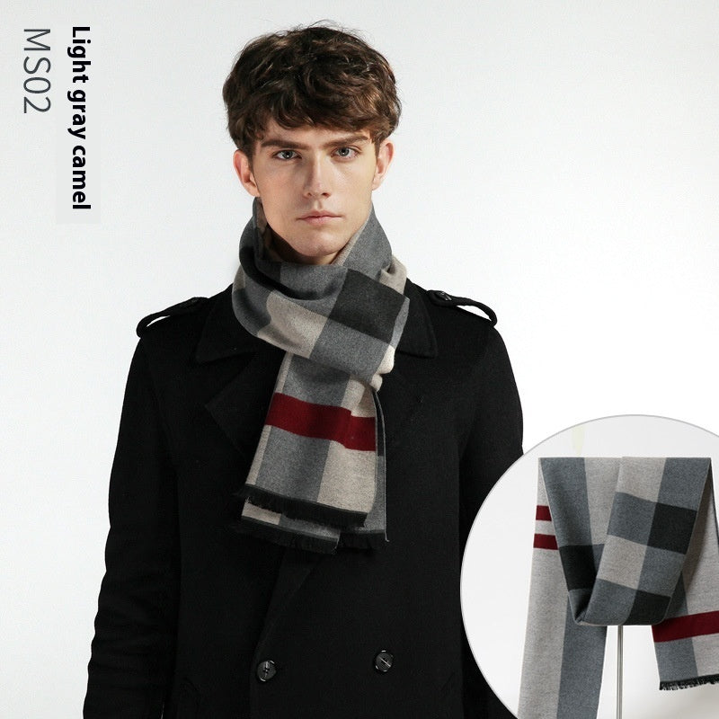Simple Plaid Artificial Cashmere Warm Scarf