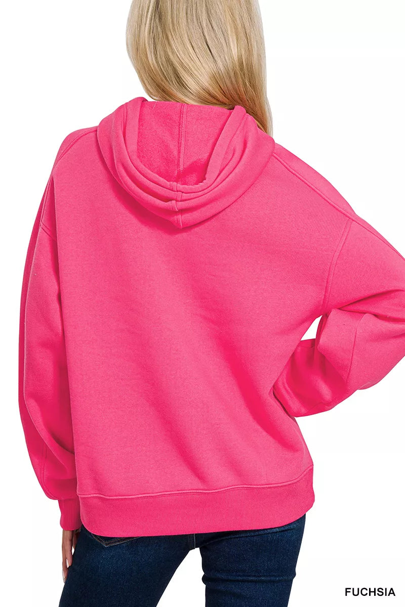 Zenana Drawstring Relaxed Fit Fleece Hoodie