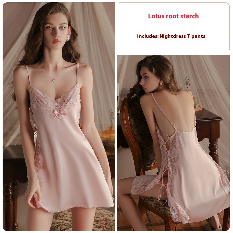 Sexy Pure Desire Sleepwear Lace Solid Color Strap Skirt