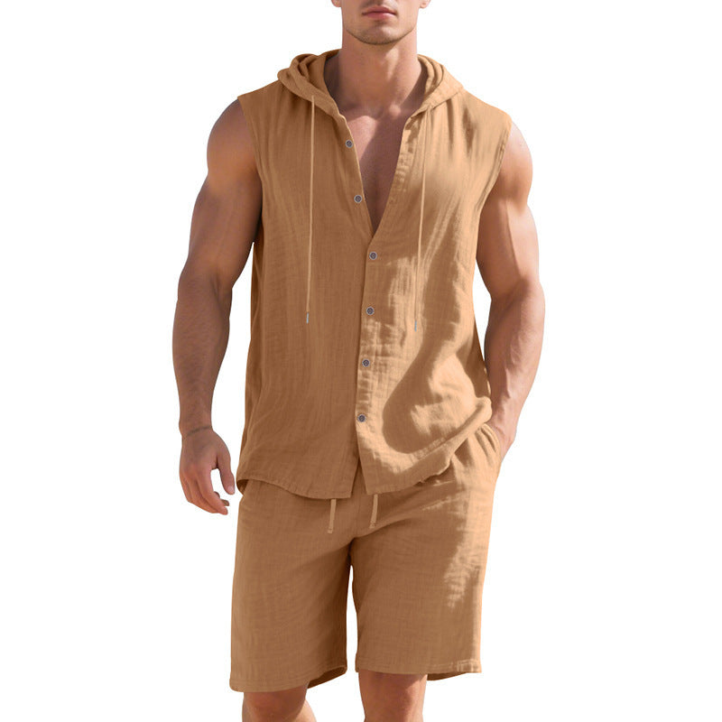 Sleeveless Shirt Shorts Suit Men