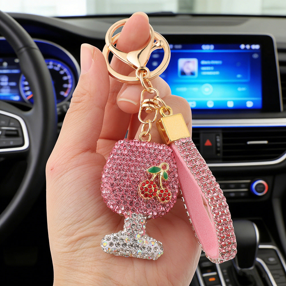 Diamond-Encrusted Mini Wine Glass Car Keychain Pendant