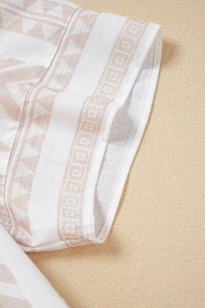Geometric Jacquard Notched Half Sleeve Blouse for Women