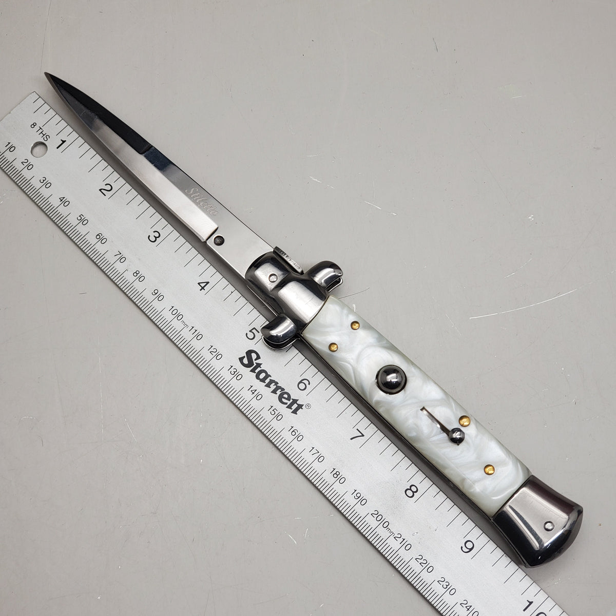 ZA@ ARMED FORCE TACTICAL Hand Crafted OTF Pocket Knife 9" Knife 4" Blade Ivory/ Silver ST-7MWT