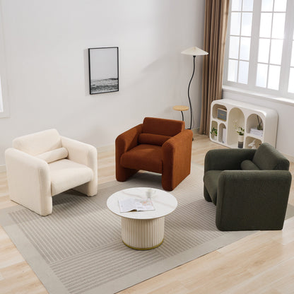 Modern style chair with sheepskin Sherpa fabric soft cushion, comfortable armchair, soft with backrest and pillow, seaweed green