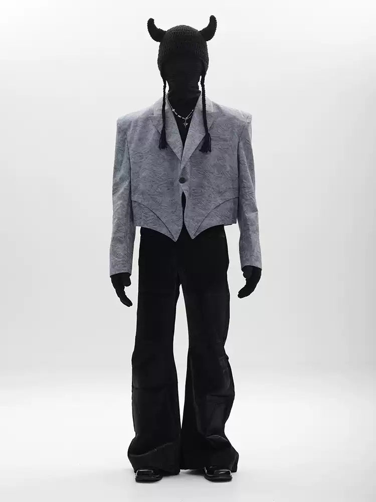 Irregular-Shape Cropped Blazer With Shoulder Pads For Men