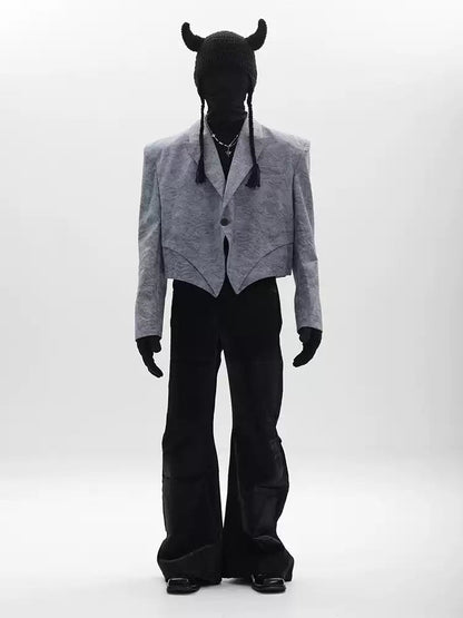 Irregular-Shape Cropped Blazer With Shoulder Pads For Men