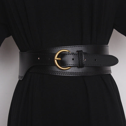 Japanese Pin Buckle Irregular Cowhide Embossed Girdle For Women