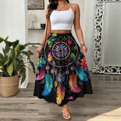 Womens 3D-printed Elastic High-waist Skirt