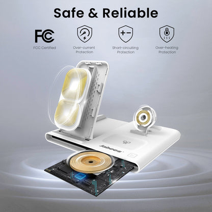 PowerGlow -  PowerGlow 4-In-1 Foldable Wireless Charging Station with LED Night Light