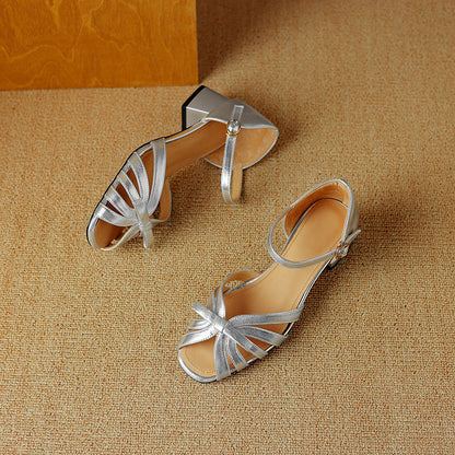 Square-toe Chunky-heel Strappy Buckle Roman Sandals