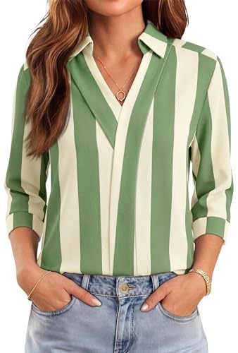 Womens Casual Striped Blouse With Three-quarter Sleeves