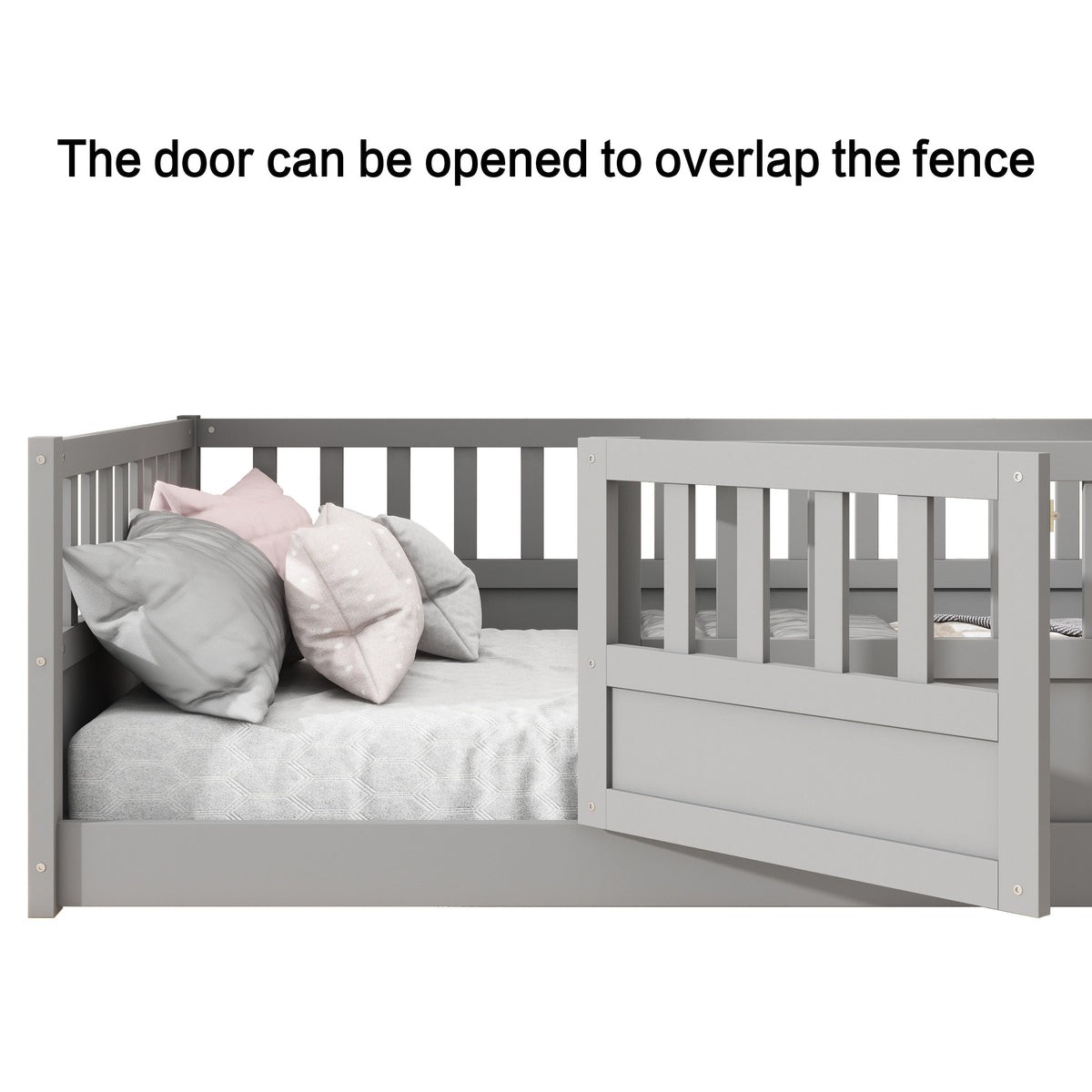 Full size floor bed, children's floor bed frame, Montessori wood floor bed, support Flat noodles gray