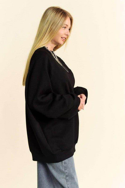 Davi & Dani Round Neck Raglan Sleeve Sweatshirt for Women